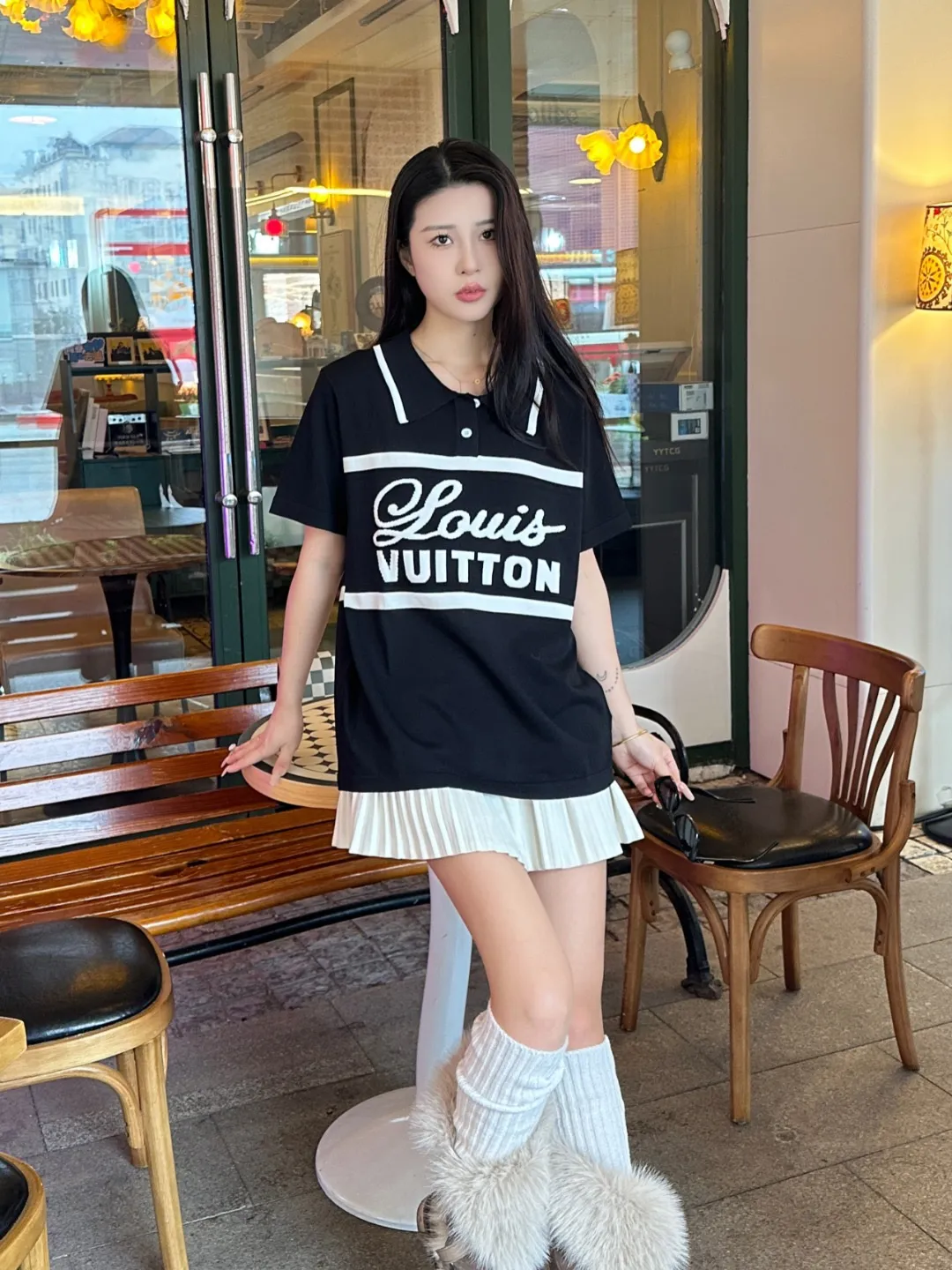 Louis Vuitton/Louis Vuitton striped signature letter jacquard knitted Polo short sleeves